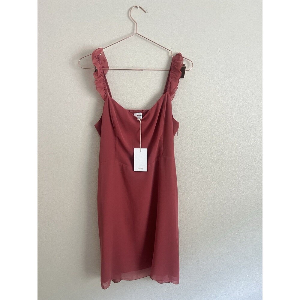 Aritzia Wilfred Fete Dress Size 12 Rosy Red Ruffle Sleeve Mini - Picture 11 of 16